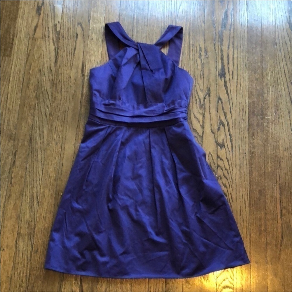 David's Bridal Purple Empire Waist Twist Halter Sleeveless Dress 10 Bridesmaids - Picture 2 of 7